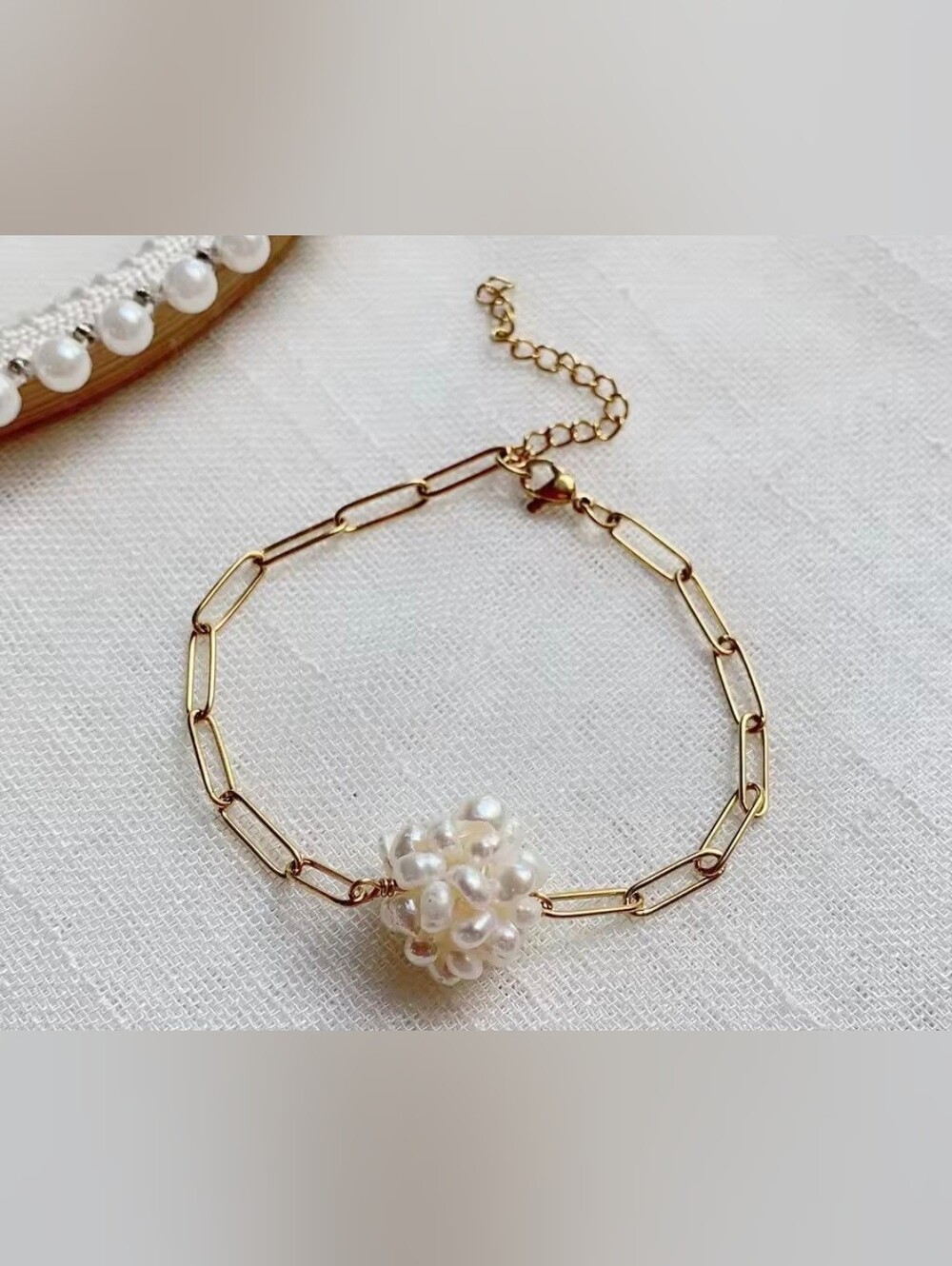 🤍💛NEW🤍💛 PRETTY!! SS Rice Cluster Freshwater Pearl PaperClip Bracelet